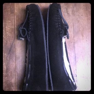 Black Fur Lined Moccasins
